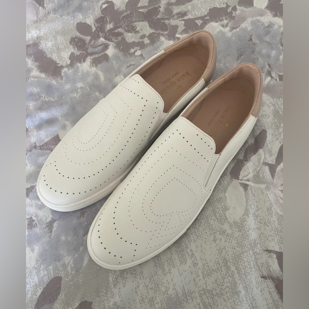 New Kate Spade Azores White/Gold Leather Slip On Loafers  Size 10  Women's